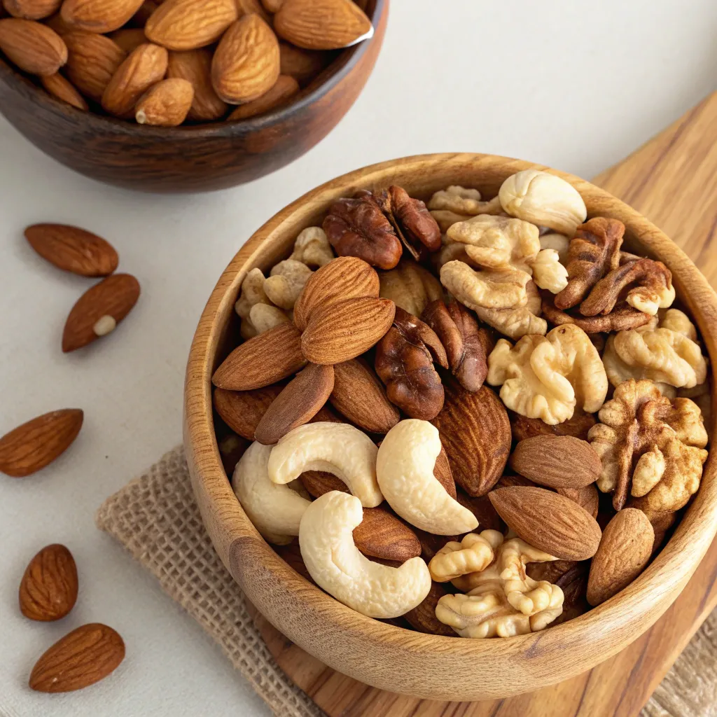A crunchy assortment of nuts including almonds, cashews, and walnuts